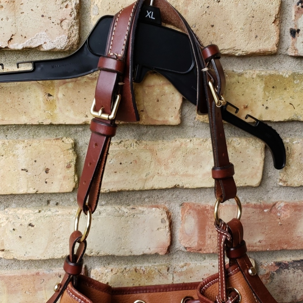Dooney & Bourke Cognac Pebble Leather Drawstring Shoulder Bag - Picture 2 of 8